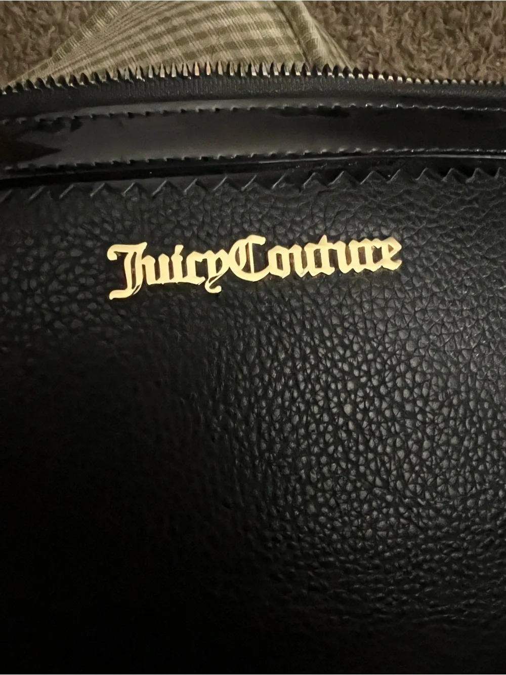 Juicy Couture Black Leather Zip Wristlet with Gold Logo